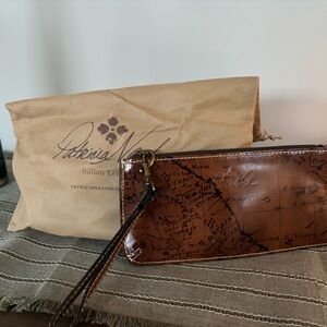 Patricia Nash Map Design Leather Wristlet